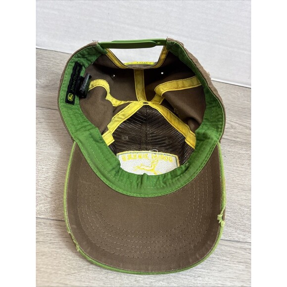 John Deere Distressed Brown Cap With Green Bill Snapback Hat Country Farm - Picture 7 of 10